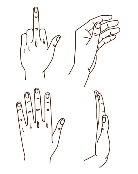手手势手绘涂鸦设置笔画轮廓徽标 — 图库矢量图片