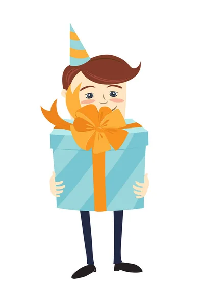 Gorra de día festivo hombre celebración regalo caja envuelta cinta naranja . — Archivo Imágenes Vectoriales