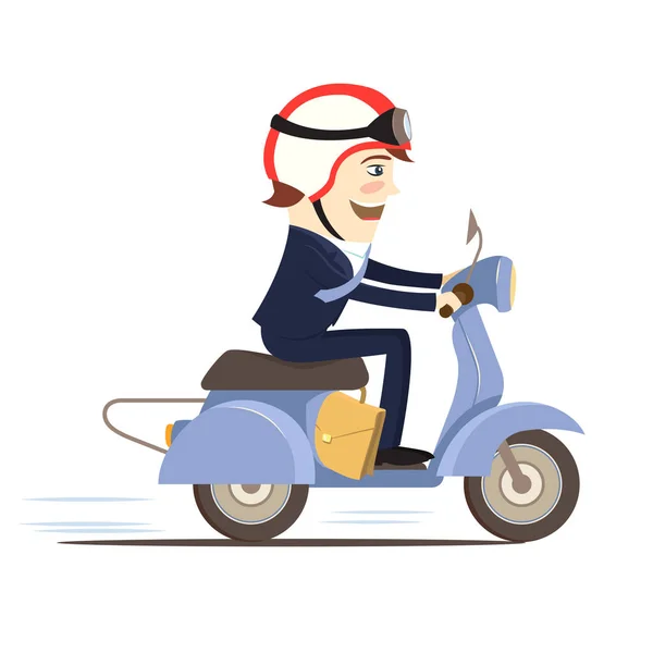 Happy businessman wearing suit riding scooter. Flat style — Stock Vector