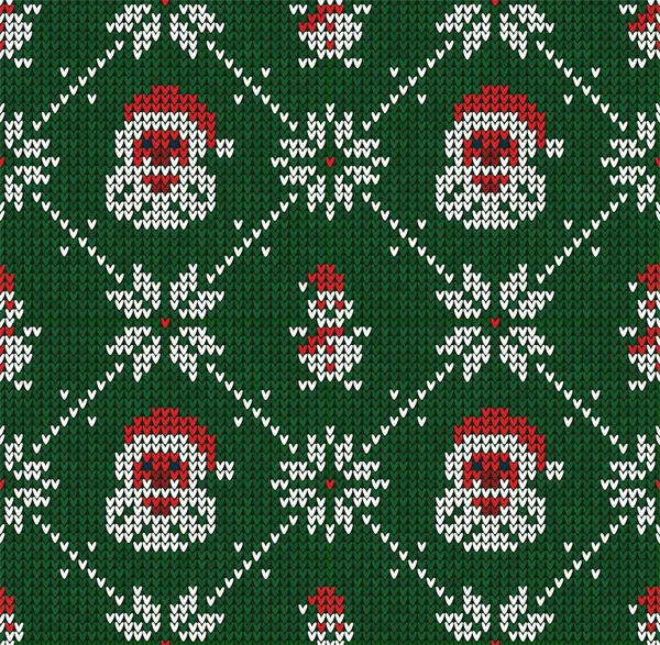 Winter Weihnachten gestrickt nahtlos abstrakten Hintergrund Weihnachtsmann, Schneeflocken, Schneemann — Stockvektor