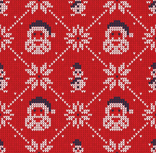 Зимнее Рождество вязаный бесшовный абстрактный фон Санта-Клаус, снежинки, снеговик — стоковый вектор