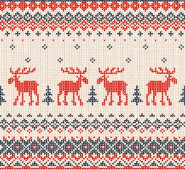  Scandinavian or Russian flat style knitted pattern with deers a clipart