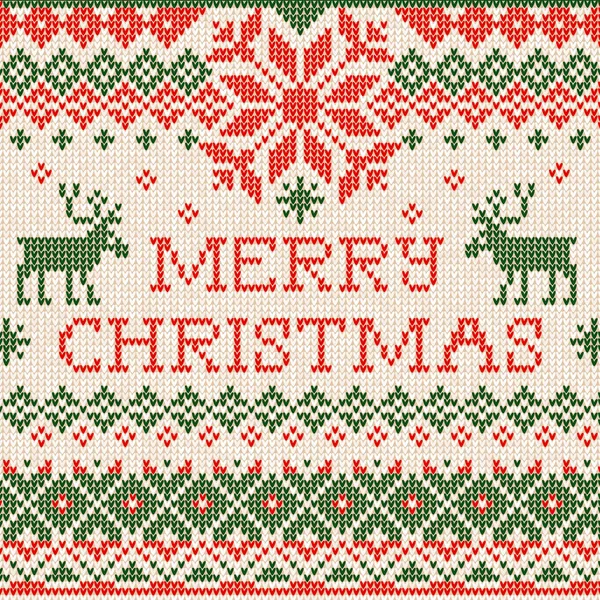 Knitted Greeting Card Merry Christmas X-mas party.Handmade knitt — Stock Vector