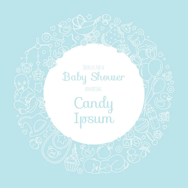Yeni doğmuş erkek kız parti için sevimli bebek duş davetiye kartı — Stok Vektör