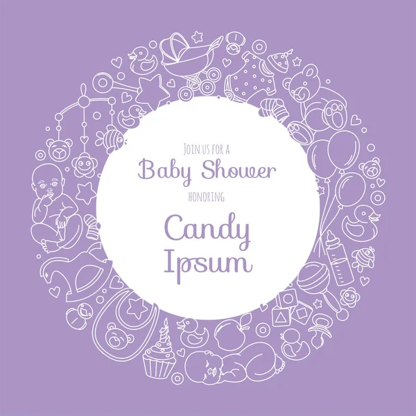Yeni doğmuş erkek kız parti için sevimli bebek duş davetiye kartı — Stok Vektör