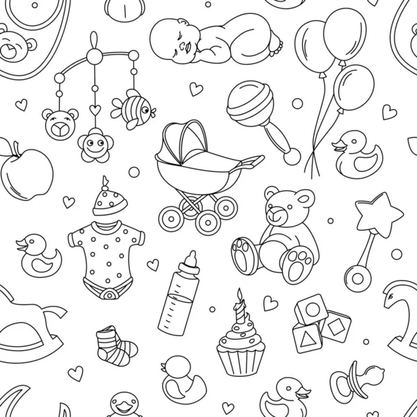 Newborn baby shower seamless pattern boy girl birthday celebration party — Stockvector