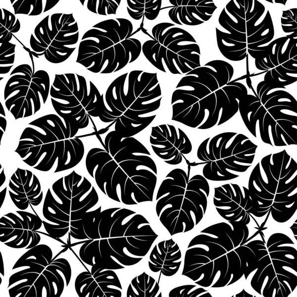 Seamless tropical monstera palm beach leaves pattern background. — Stock Vector