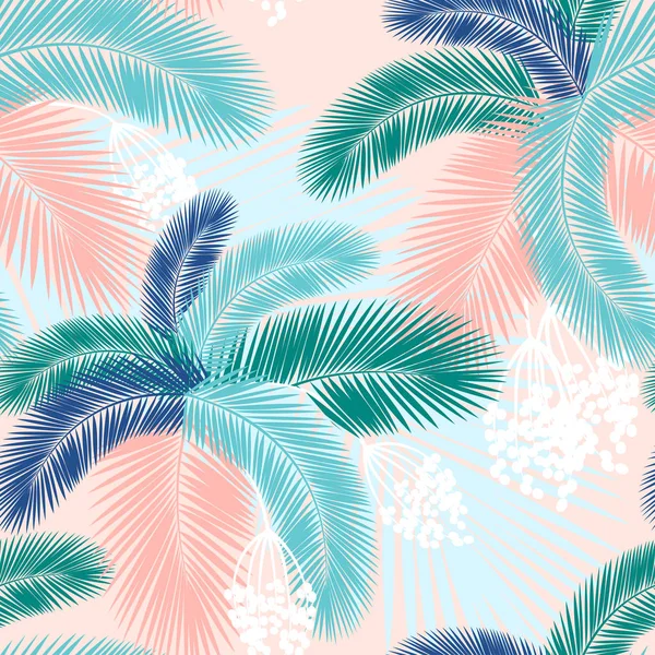 Modello senza cuciture di foglie di palma tropicale. Illustrazione vettoriale. Design piatto — Vettoriale Stock