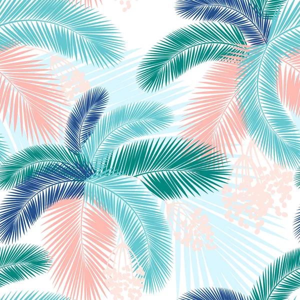 Patrón inconsútil de hojas de palmeras tropicales. Ilustración vectorial. Diseño plano — Vector de stock