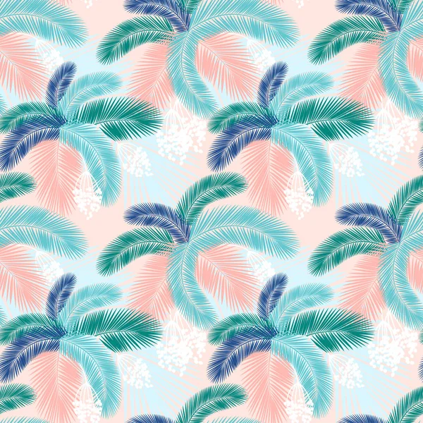 Patrón inconsútil de hojas de palmeras tropicales. Ilustración vectorial. Diseño plano — Vector de stock