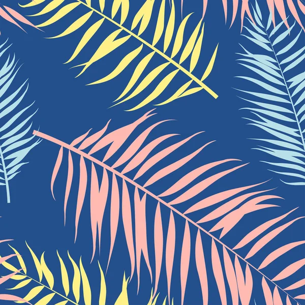 Patrón inconsútil de hojas de palmeras tropicales. Ilustración vectorial. Estilo plano — Vector de stock