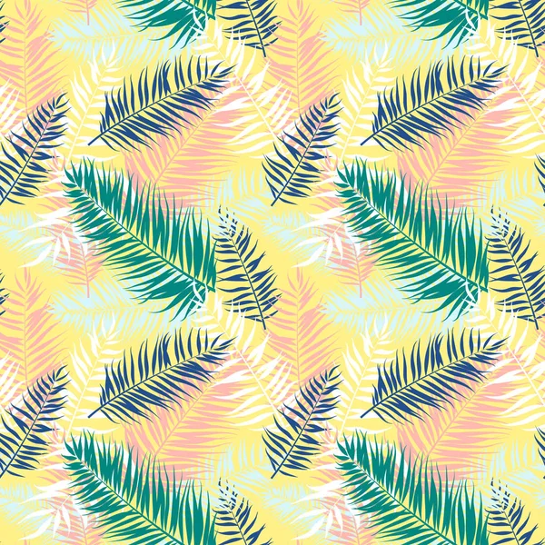 Patrón inconsútil de hojas de palmeras tropicales. Ilustración vectorial. Diseño plano — Vector de stock