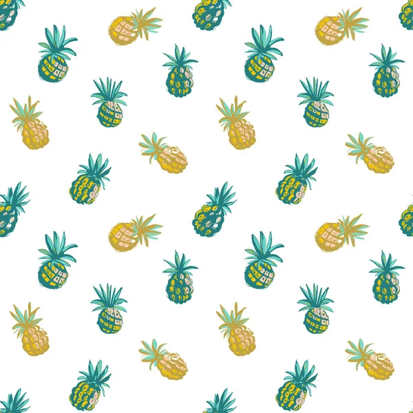 Tropical beach party seamless pineapple pattern background. Black white print — Stock Vector