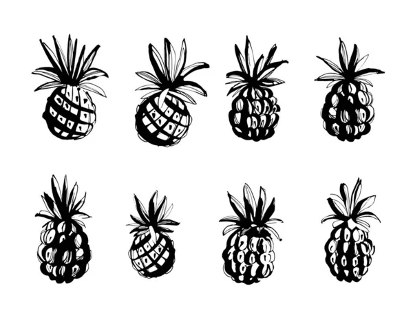 Tropisch strand partij ananas grunge ontwerp. Zwart wit print — Stockvector