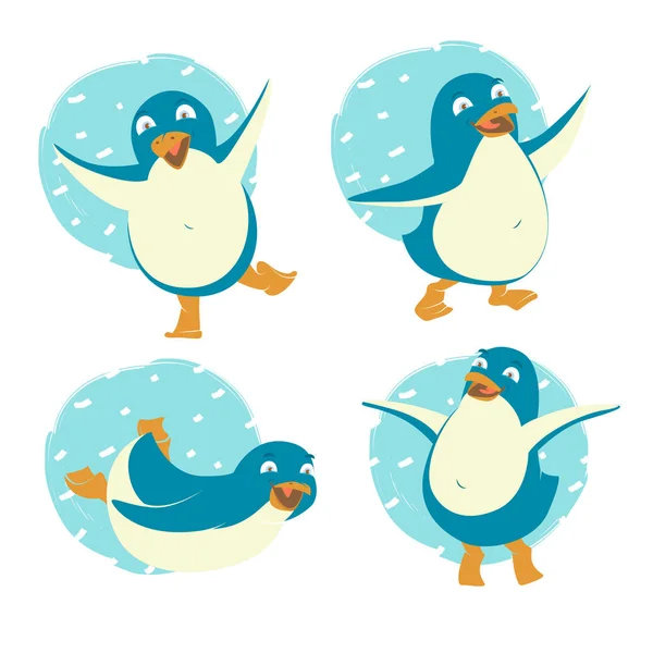 Mutlu Noeller Happy New Year komik penguenler Seti. — Stok Vektör
