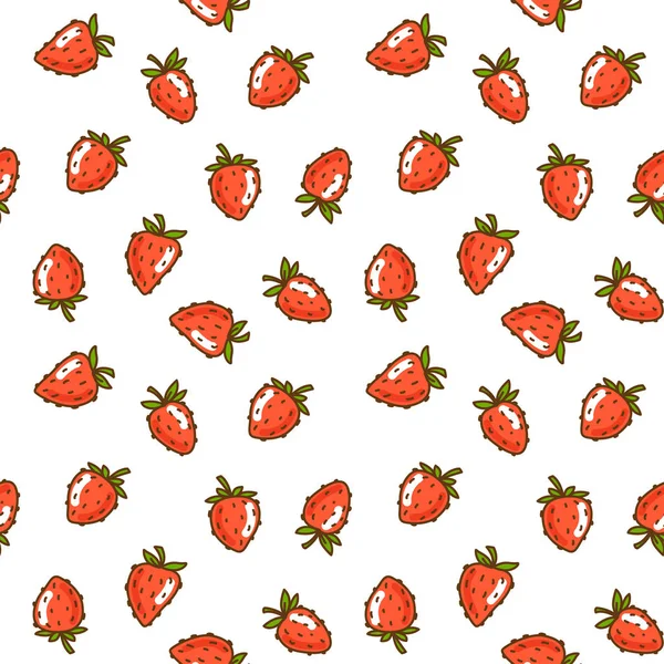 딸기 과일 딸기 잎 원활한 패턴. 플랫 스타일, 벡터 일러스트레이션 — 스톡 벡터
