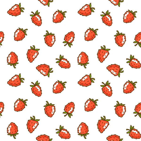 Bayas fruta fresa hojas patrón sin costuras. Estilo plano, ilustración vectorial — Vector de stock