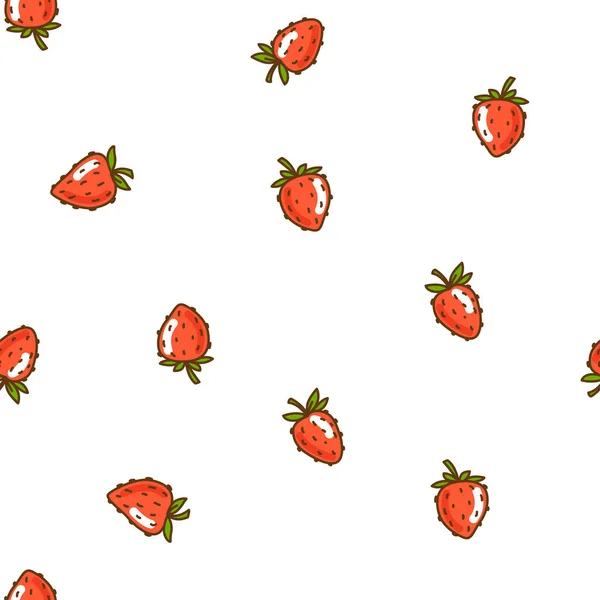 Beeren Früchte Erdbeerblätter nahtlose Muster. flacher Stil, Vektorillustration — Stockvektor