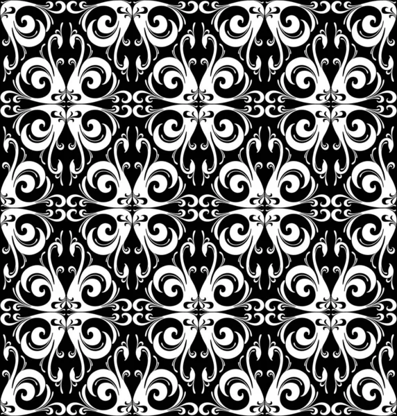 블랙 백조 열대 조류 원활한 패턴입니다. 검정 색 흰색 벡터 그림 — 스톡 벡터