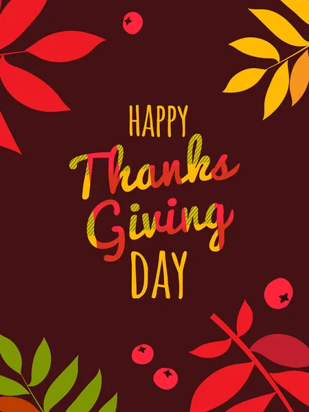 Feliz Día de Acción de Gracias tipografía tipografía cartel. Otoño otoño hojas bayas — Vector de stock