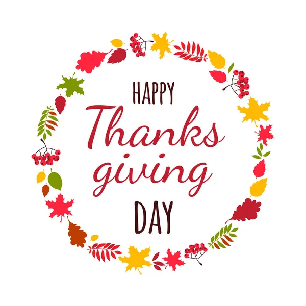 Feliz Día de Acción de Gracias tipografía tipografía cartel. Cosecha otoño hojas de otoño y bayas — Vector de stock