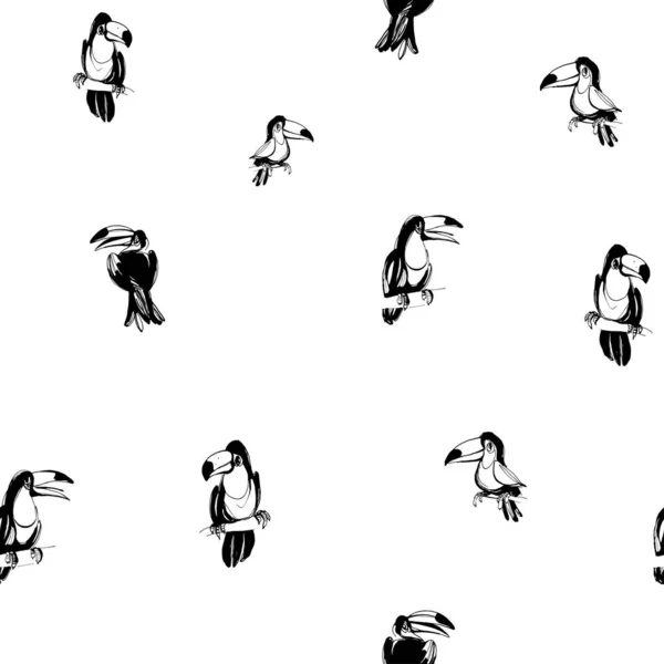 热带异国情调的鸟类鹦鹉 toucans 夏季无缝嬉皮士背景模式. — 图库矢量图片