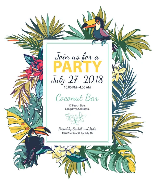 Векторная иллюстрация Тропический цветочный плакат летней вечеринки с приятелем — стоковый вектор