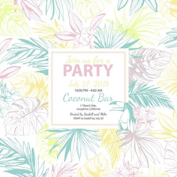 Векторная иллюстрация Тропический цветочный плакат летней вечеринки с приятелем — стоковый вектор