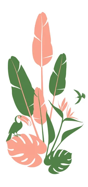 Vector floral patrón fondo marco borde flores tropicales, hojas de la selva — Vector de stock