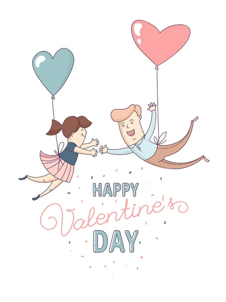 Happy Valentine's Day powitanie karty para miłość Latające balony serca. — Wektor stockowy