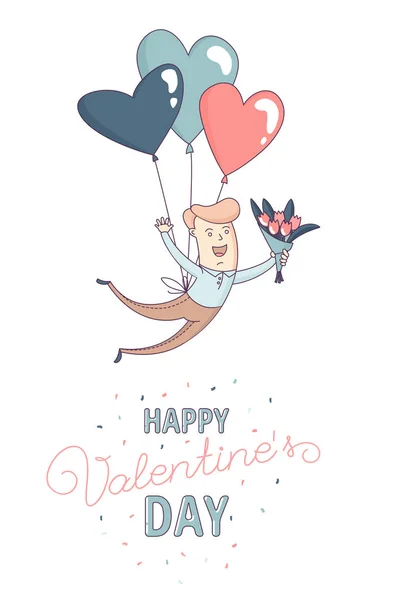 Šťastné Valentýnské přání mužské a létající srdce — Stockový vektor