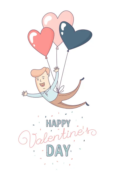 Šťastné Valentýnské přání mužské a létající srdce — Stockový vektor
