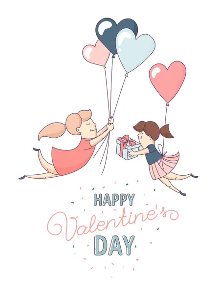 Happy Valentine's Day powitanie karty homoseksualnych kobiet para balony serca — Wektor stockowy