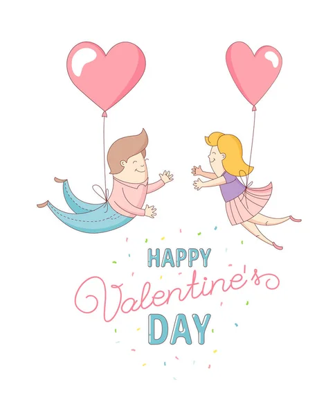 Šťastný Valentýnský den pár postav, které si navzájem létají do náručí — Stockový vektor