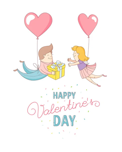 Happy Valentine's Day para znaków pływających do siebie nawzajem broni — Wektor stockowy