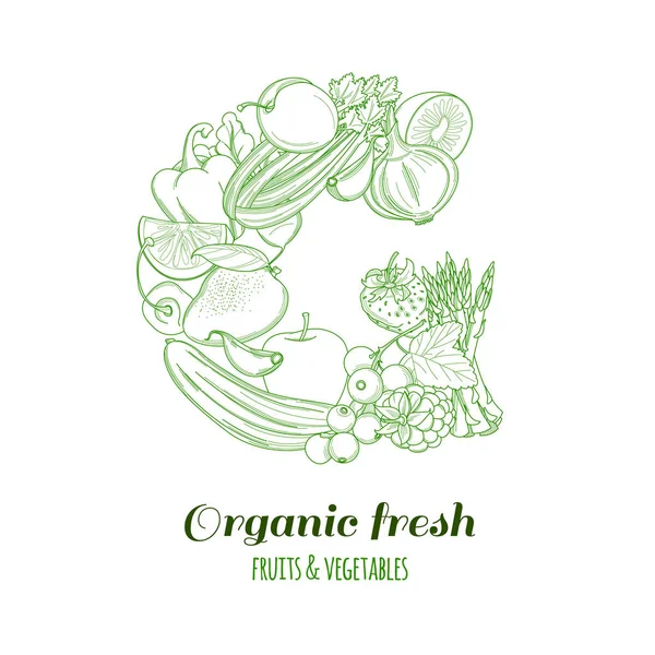 Carta G logotipo padrão fazenda orgânica frutas e legumes frescos — Vetor de Stock