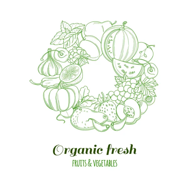 Písmeno O vzor loga organické zemědělské hospodářství čerstvé ovoce a zelenina — Stockový vektor