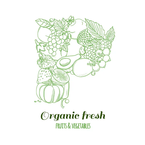Lettre P logo ferme biologique fruits et légumes frais — Image vectorielle