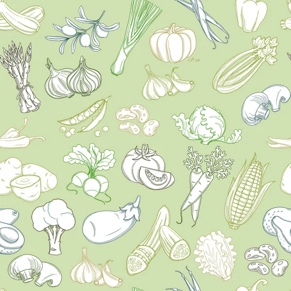 Patrón de fondo sin costuras de frutas y verduras frescas granja orgánica — Archivo Imágenes Vectoriales