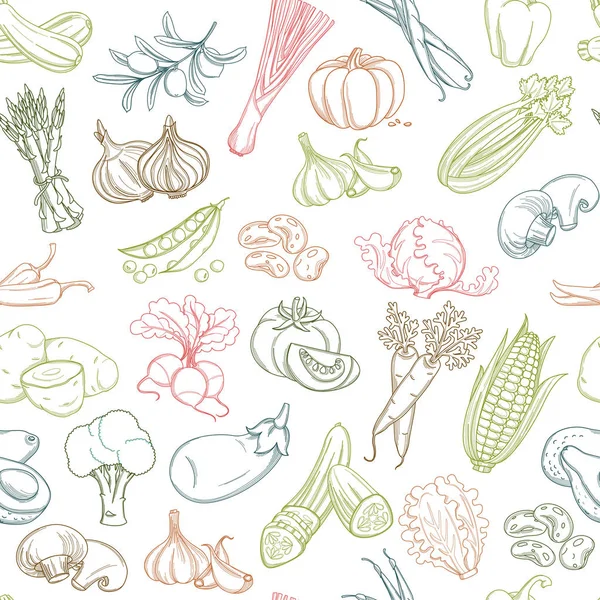 Patrón de fondo sin costuras de frutas y verduras frescas granja orgánica — Vector de stock