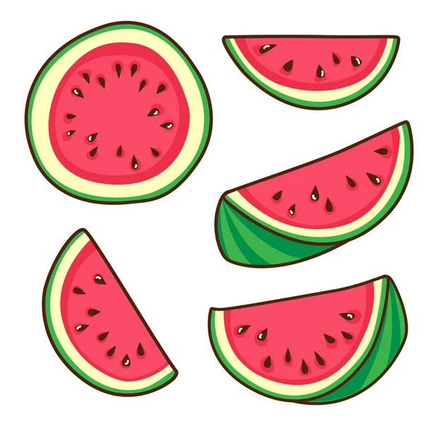 Watermeloen plakjes Tropical fruit set voor textiel prints, kaarten, design. — Stockvector