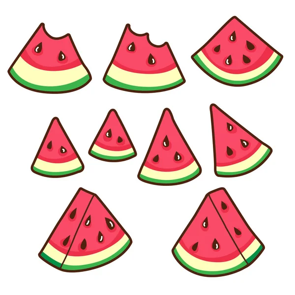 Wassermelonenscheiben Tropische Früchte Set für Textildrucke, Karten, Design. — Stockvektor