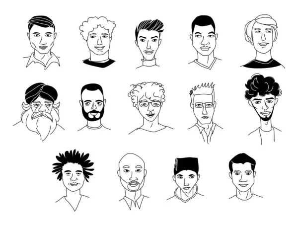 Tête des hommes sans couture motif fond grunge ligne dessin gribouille affiche — Image vectorielle
