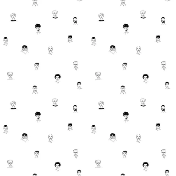 Cabeza de los hombres sin costuras patrón fondo grunge línea dibujo doodle cartel — Archivo Imágenes Vectoriales