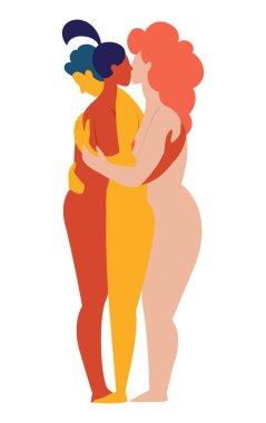 Women and men polyamorist gay homosexual lesbian hugging kissing together. clipart