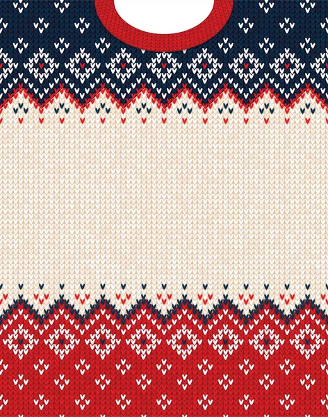 Ugly sweater Merry Christmas ornament scandinavian style knitted background frame border — Stock Vector
