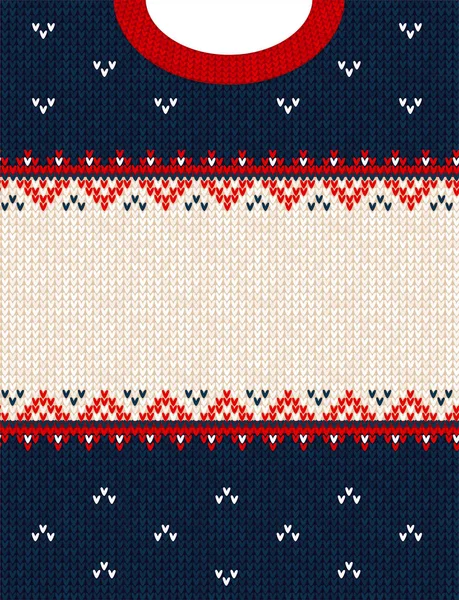 Pull laid Joyeux ornement de Noël scandinave style tricoté bordure de cadre arrière-plan — Image vectorielle