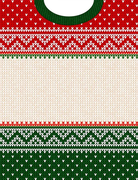 Lelijke trui Merry Christmas Ornament Scandinavische stijl gebreide achtergrond framerand — Stockvector