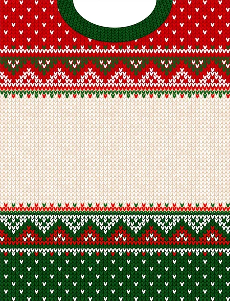 Ugly sweater Merry Christmas ornament scandinavian style knitted background frame border — Stock Vector