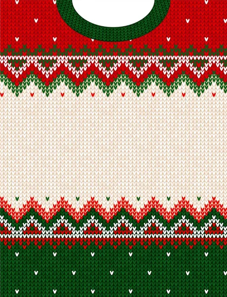 Suéter feo Feliz Navidad ornamento estilo escandinavo tejido marco borde — Vector de stock